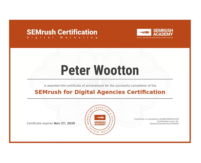 SEM Rush For Digital Agencies Certified