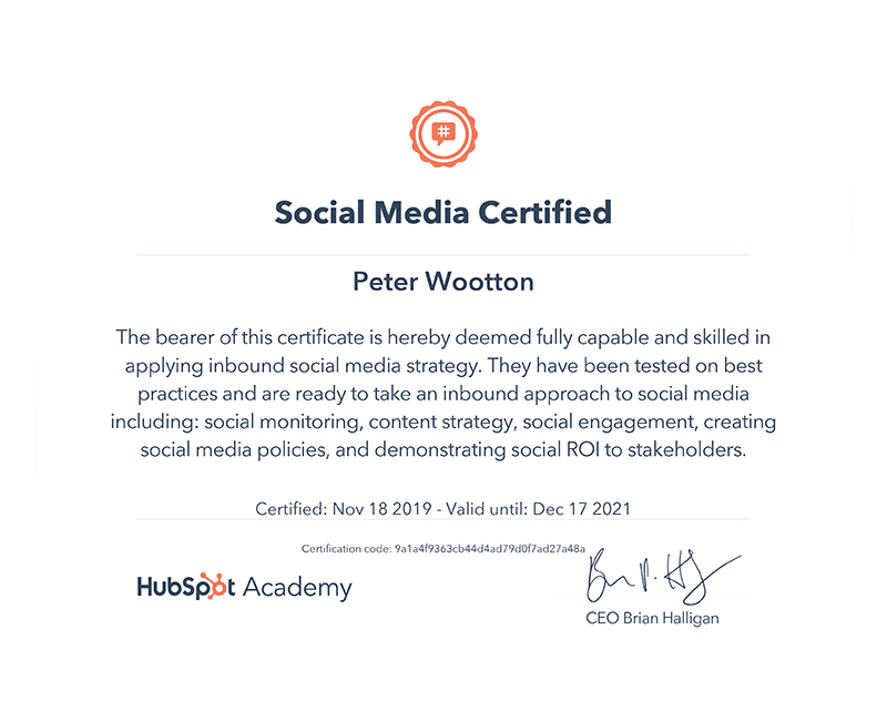 HubSpot Social Media Certified